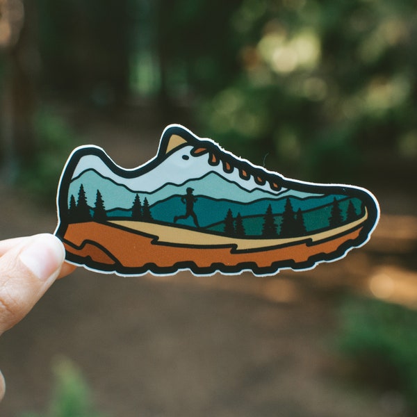 Trail Running Sticker | Running Shoe Vinyl Decal | Running Sneaker | Mountain Show | Hiking Tennis shoe