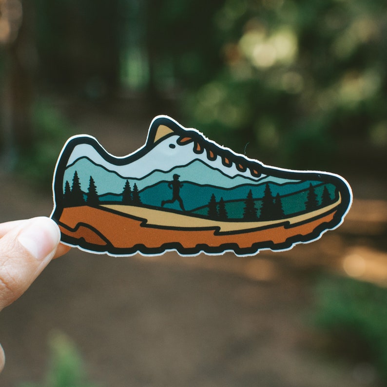 Trail Running Sticker Running Shoe Vinyl Decal Running Sneaker Mountain Show Hiking Tennis shoe image 1