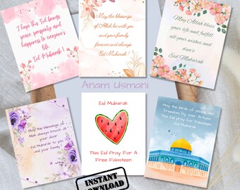 Eid Mubarak Card, Set of 6 Cards, Eid Islamic Printable, A2 size card, Instant Download Card, Digital Printable,Kids Card, Eid Al Fitr Card