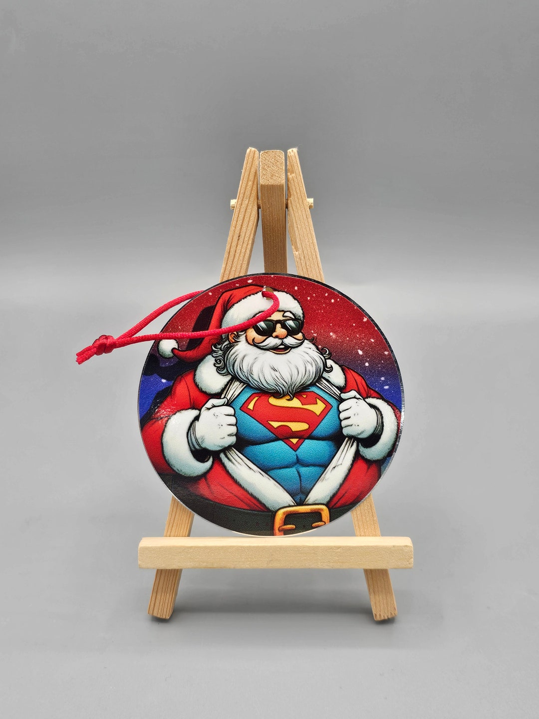Santa Claus Shows He's Superman Metal Holiday Christmas Tree Ornament