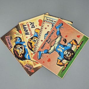 Lot de 4 cartes Lion sur le thème du football de Detroit, style rétro/vintage, Happy Valentine's Day