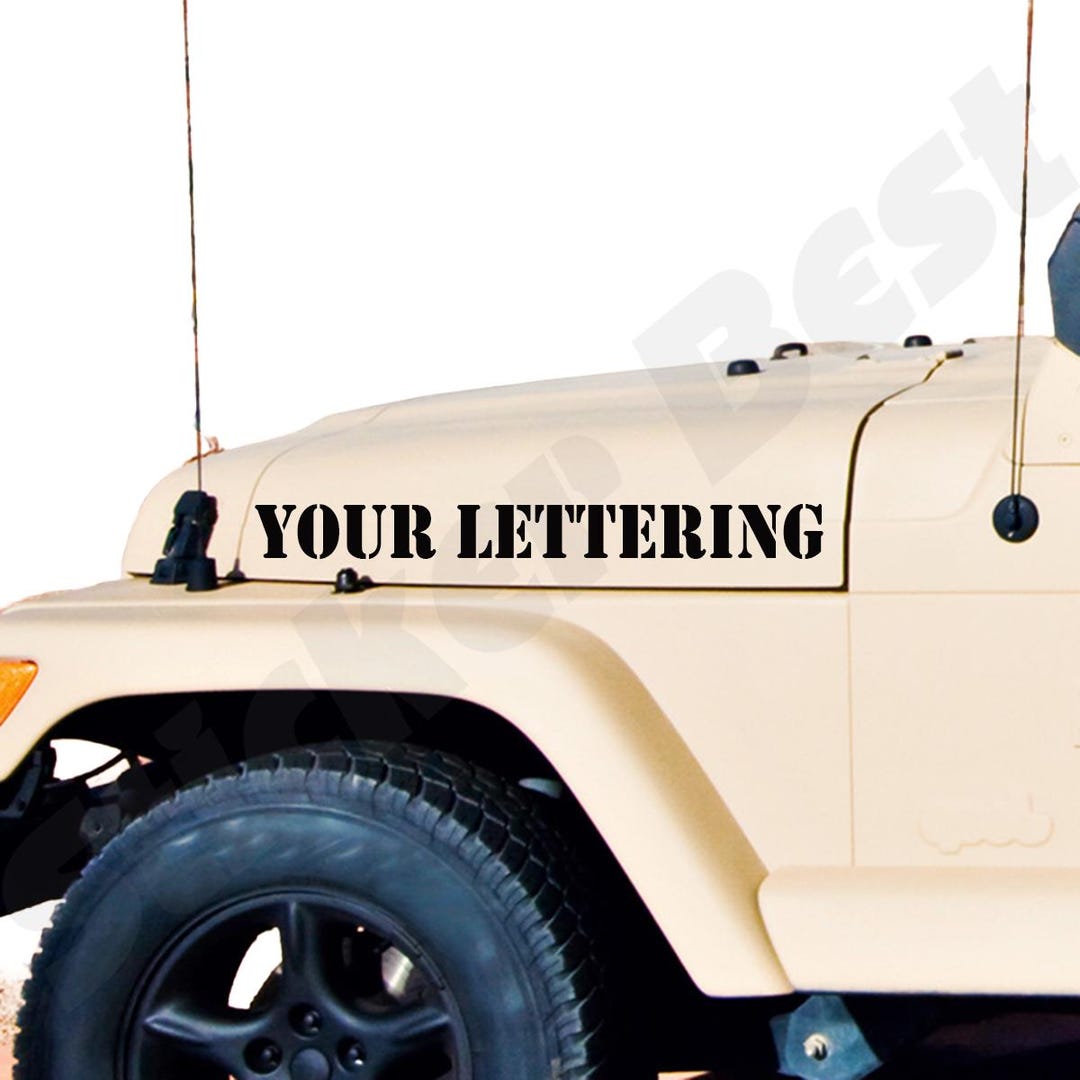 Jeep Custom Lettering Custom Lettering Jeep Decal (1 Set): Hood & Side Vinyl Decals Stickers ...