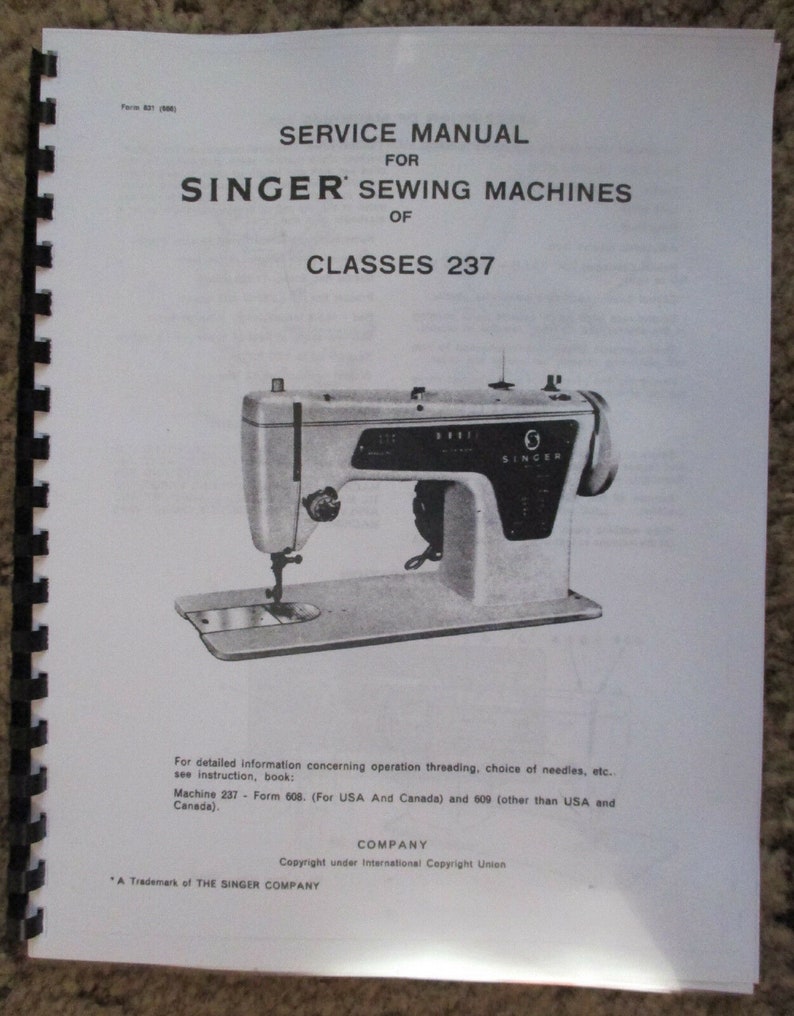 Singer 237 Sewing Machine Service Repair Manual Book Schematic Etsy