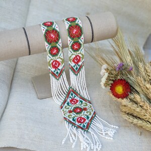 Seed bead jewelry Ukrainian gift Ethnic gerdan bead necklace  jewelry folk  Long bead  Flower necklaces