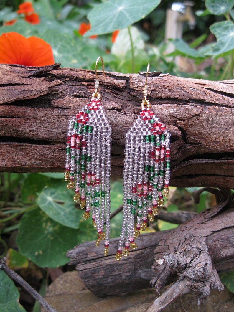 rose earrings girl/'s earrings Seed bead earrings pink earrings women/'s earring flower earrings boho earrings