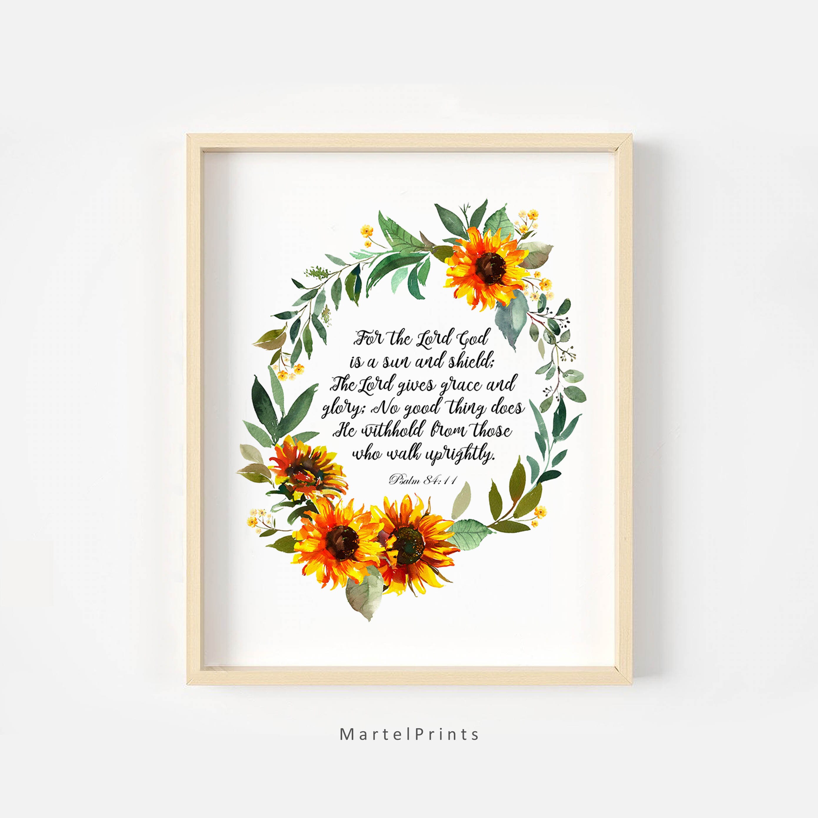 Bible Verse Wall Art Psalms 84:11 Scripture Print Botanical | Etsy