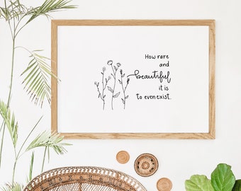 Inspirerende quote, Sleeping at Last Saturn lyric wall art voor je minimalistische interieur. Botanische bloemenlijnkunst