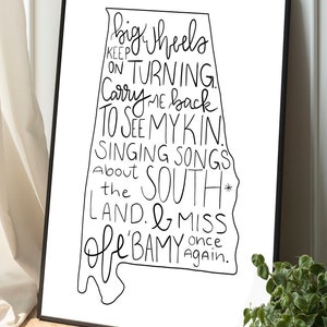 Sweet Home Alabama Print, Alabama Gift, Homeowner Gift, Song Print ...
