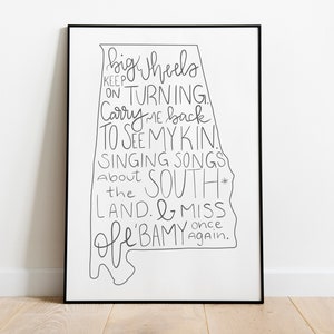 Sweet Home Alabama Print, Alabama Gift, Homeowner Gift, Song Print ...