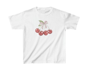 Cherry Baby Tee | 2000s-Inspired Ribbon Y2K Graphic Crop Top | Fun and Quirky Women’s Fruit Shirt  | Cute and Stylish Baby Tee Women’s Top