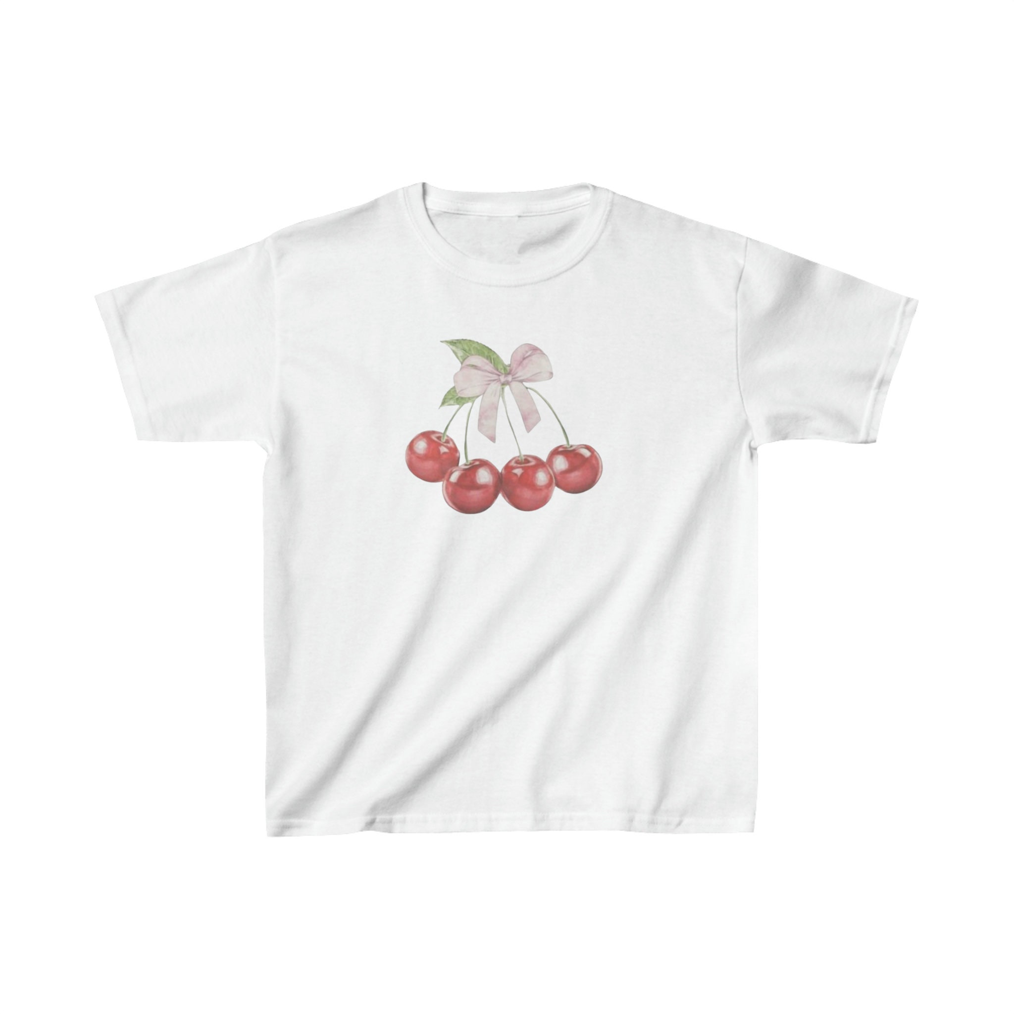 Cherry Baby Tee | 2000s-Inspired Ribbon Y2K Graphic Crop Top | Fun and Quirky Women’s Fruit Shirt  | Cute and Stylish Baby Tee Women’s Top