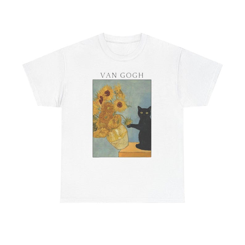 Van Gogh Cat Painting Unisex Tee, Vincent Van Gogh Art Shirt, Cat Lover Gift, Funny Art Tee, Artist Tee image 2