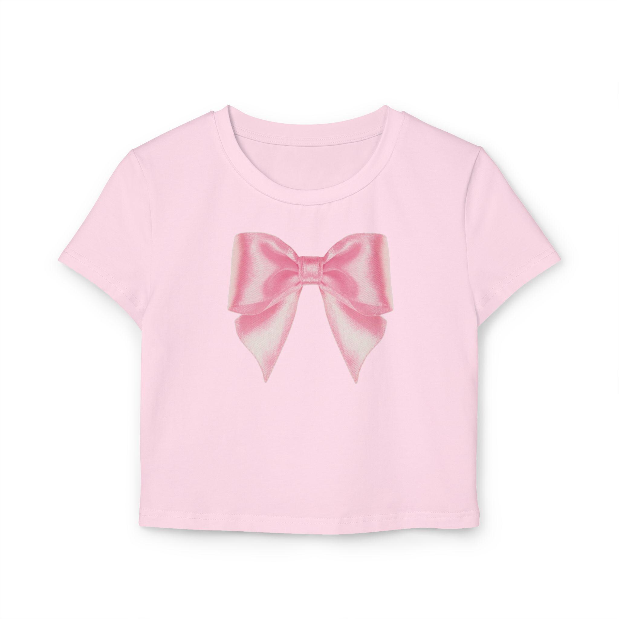 トップス andmarryribbononeshouldertops Pink Bow Ribbon Baby Tee | Cute Y2K Graphic Crop Top | Perfect for