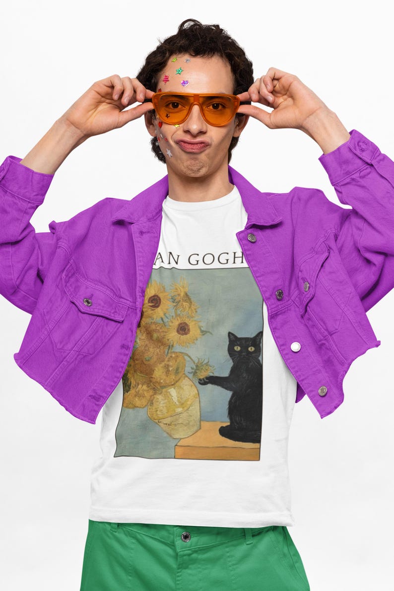 Van Gogh Cat Painting Unisex Tee, Vincent Van Gogh Art Shirt, Cat Lover Gift, Funny Art Tee, Artist Tee image 1