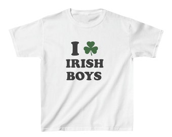 I Love Irish Boys Baby Tee | Fun St. Patrick’s Day T-Shirt | Shamrock Graphic Cropped Top for Women | Cute Shamrock St. Paddy’s Day Top