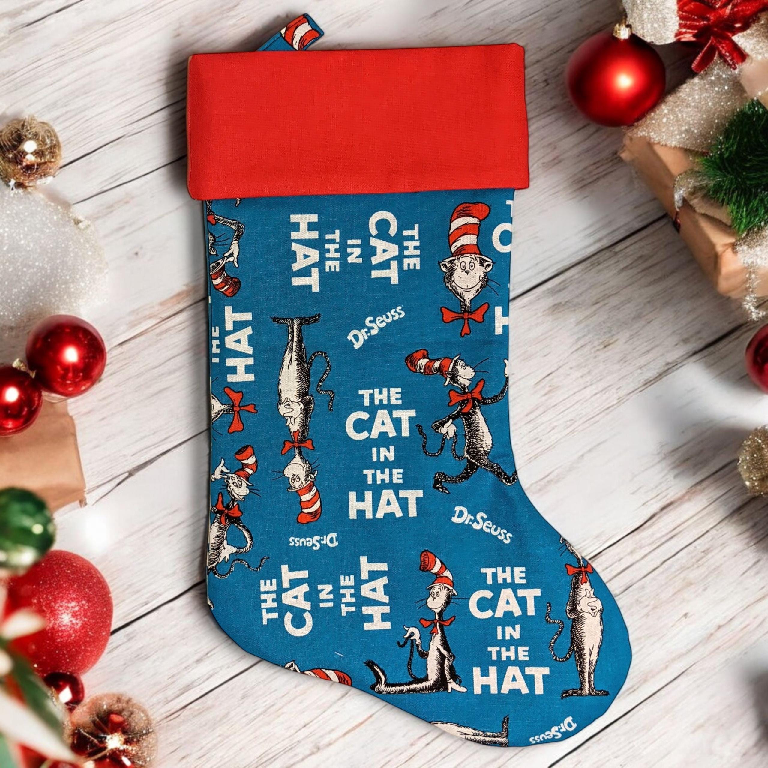 Discover Cat in stovepipe hat Christmas Stocking, Teacher Gift, School Decor, Children's Book