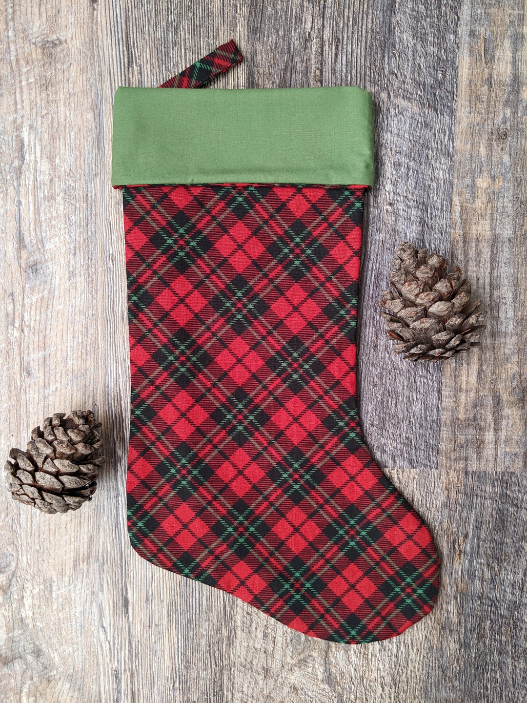 Red Plaid Christmas Stocking Red and Green Plaid Stocking Etsy
