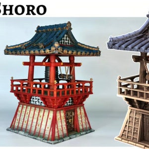 Shoro japonés de 28 mm (campanario del templo budista) impreso en 3D con plástico PLA. Este modelo viene sin pintar.