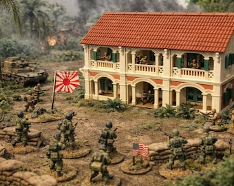 Asiatisches Kolonial/Plantagenhaus 3D Druck für Tabletop-Gaming.  Gedruckt unter Lizenz von WOW Buildings