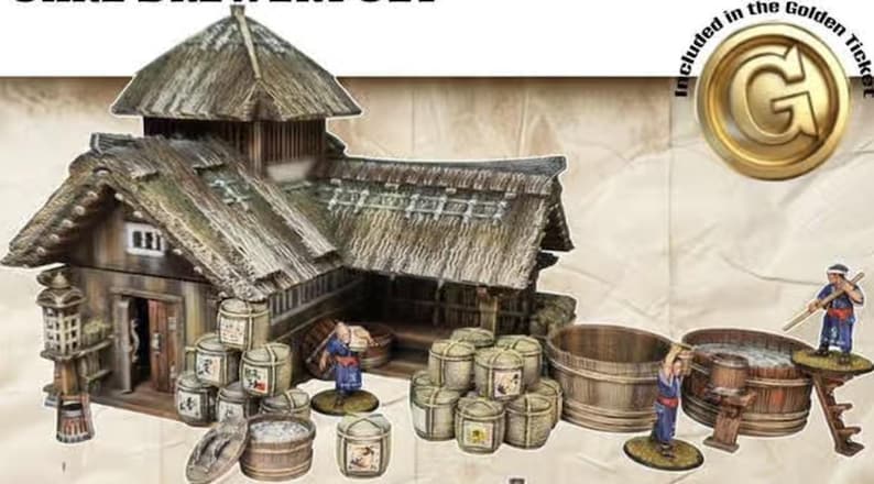 Sake Building Japanese Village Sake Brewery With 3 Workers and Accessories. 3D ...