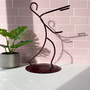 90s Postmodern Maroon Metal Stick Figure Wine Holder