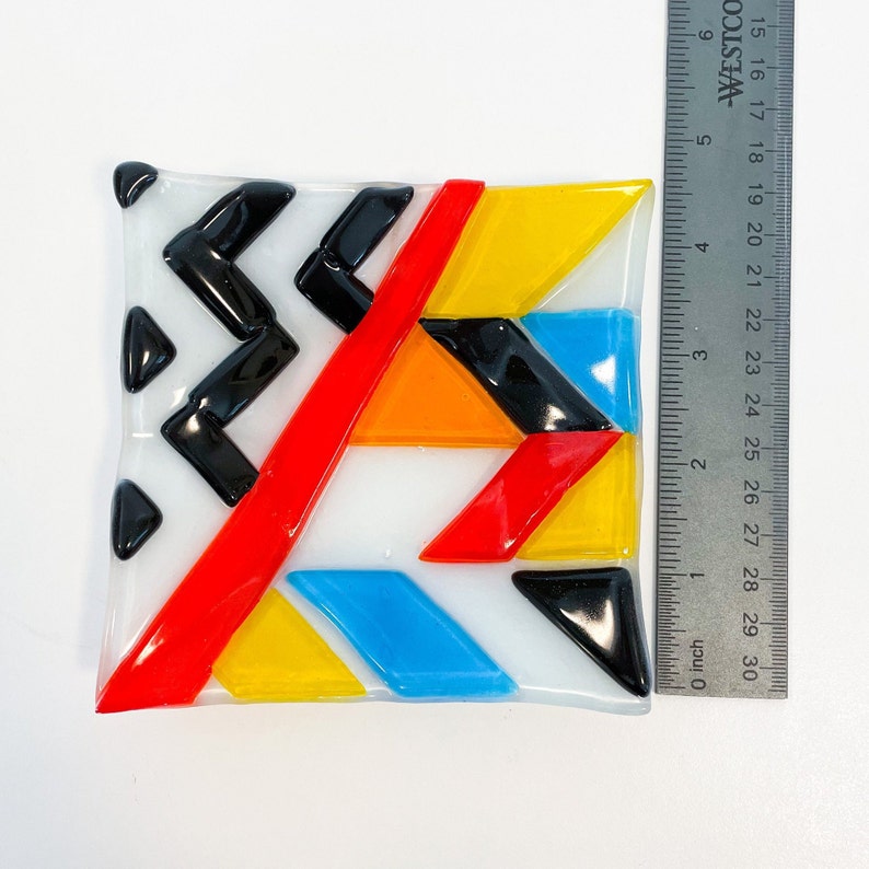 Catchall Trinket Tray Vintage Memphis Style Fused Glass Art Dish