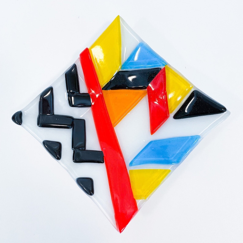 Catchall Trinket Tray Vintage Memphis Style Fused Glass Art Dish