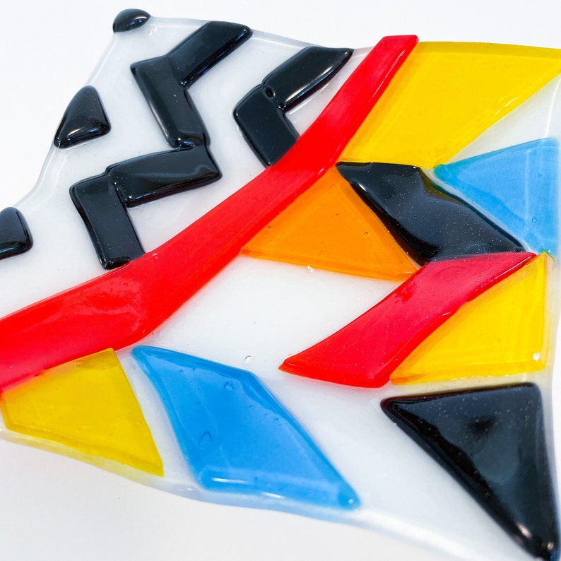 Catchall Trinket Tray Vintage Memphis Style Fused Glass Art Dish