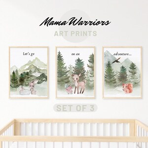 Nursery wall art, Set of 3 • Mountain Forest Adventure Quote nursery decor • Woodland theme nursery