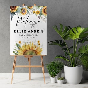 Sunflower Baby Shower Welcome Sign, Girl Rustic Sunflower Baby Shower Welcome Poster, Boho Sunflower Baby Shower Decoration, gender neutral