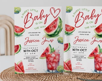 A Sweet Little Baby Is On The Way, Pink Watermelon Baby Shower Invite, Watermelon Invitation, Watermelon Baby Shower, fruit baby shower