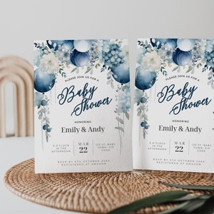 Navy Blue and Gold Baby Shower Invitation, Boy Baby Shower, Boy Baby Sprinkle Invite, Minimalist Baby Shower Invite, Canva, ready to pop