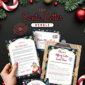 Carta de Papá Noel, Carta de Papá Noel y Certificado de Lista Bonita 2023, carta de Navidad para niño, paquete de cartas de Navidad azul, Víspera