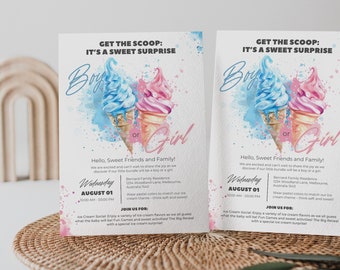 Whats The Scoop Gender Reveal Invitation, Boy or Girl Ice Cream, Summer E-Invitation Party Invite, sprinkled ice cream girl boy, printable