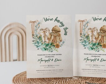 Twins Baby Shower invitation, Twins Baby Shower, Twin boho Baby Shower, Twin girls Baby Shower, Twins Baby Shower invite, Twins Shower Canva