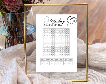 Baby Shower Word Search, Printable Baby Shower Game, Baby Word Search, Black and White Gender Neutral Baby Shower Activity, Word Game