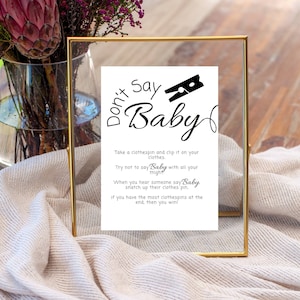 Don’t Say Baby, Baby Shower Clothespin Game, game for Gender Neutral Baby Shower, Minimalist Baby Shower Sign, Printable, Instant Download