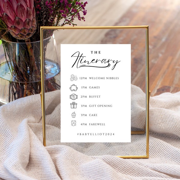 Baby shower itinerary, itinerary for baby shower, mobile itinerary, order of events, itinerary sign for baby shower, 6x4 digital