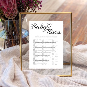 Baby Shower Trivia Game, Baby Trivia Game, Minimalist Baby Shower, Gender Neutral, instant, printable, baby shower quiz, baby trivia, modern