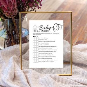 Over or Under, Over or Under Baby Shower Game, Baby Shower Quiz, Coed Shower, Baby Shower Games, Instant Download, Printable