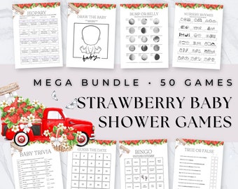 Strawberry Baby Shower Games bundle, Berry Sweet Baby Shower Game Pack Bundle, Red Strawberry Sprinkle baby shower games set, printable