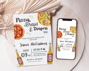 Diaper baby Shower Invitation, Dad Shower, Pizza, Diapers and Beer, Men, Dad to be invite, Pamper party, dadchelor invite, pizza baby shower