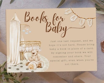 Books for Baby Request | Printable Insert | Instant Download | Baby Shower Book Request Insert | boho bear nursery | gender neutral