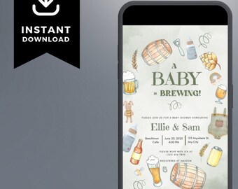 Elektronisk inbjudan till gemensam babyshower, bebis bryggs, babyshower för par, student | Gör-det-själv | neutral | omedelbar nedladdning, öl- och blöjdusch