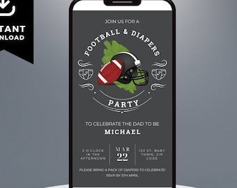 Football and Diaper Party invite, Football baby shower, Dadchelor mobile invitation, football baby shower text Invitation, electronic invite