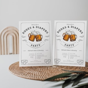 Diaper baby Shower Invitation, Dad Shower, Dudes, Diapers and Beer, Men, Dad to be invite, Pamper party, editable invite, dadchelor invi