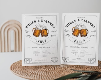 Diaper baby Shower Invitation, Dad Shower, Dudes, Diapers and Beer, Men, Dad to be invite, Pamper party, editable invite, dadchelor invi