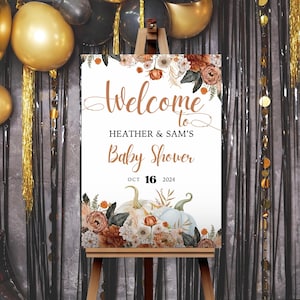 Little Pumpkin Baby Shower Welcome Sign, Autumn Baby Shower Welcome Sign, Fall Pumpkin Rustic Sign, Gender Neutral Printable Template orange