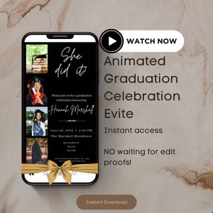 Graduation Invitation Template for Texting, invitation for Text message, picture text, Animated Save the Date Graduation Party Template