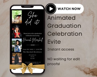 Graduation Invitation Template for Texting, invitation for Text message, picture text, Animated Save the Date Graduation Party Template